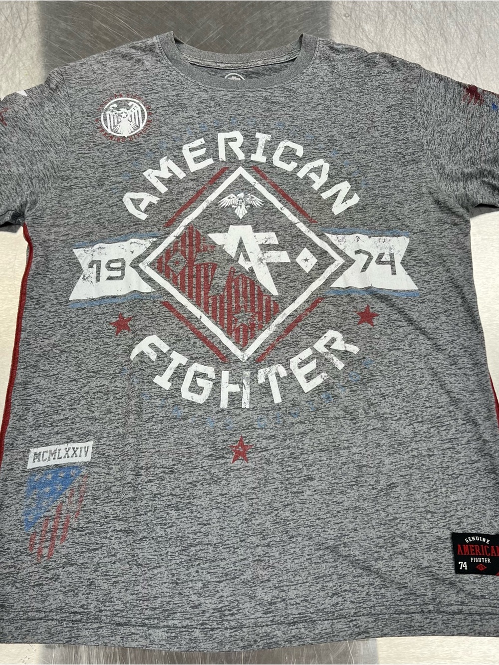 American Fighter Gray & Red Short Sleeve Graphic Tee